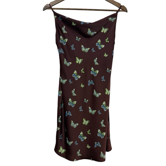 Urban Outfitters Dresses & Skirts - Urban Outfitters Mallory Butterfly Satin Cowl Neck Dress Size S Fairy Brown Y2K